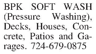BPK SOFT WASH (Pressure Washing),  BPK SOFT WASH (Pressure Washing), Decks, Houses, Concrete, Patios and Garages. 724-679-0875